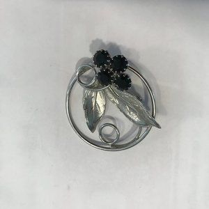 Vintage Silver Tone and Black Brooch